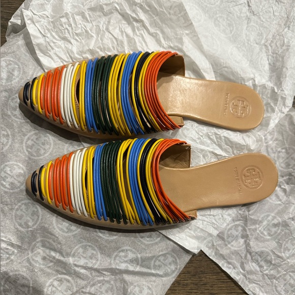Tory Burch Colorful Striped Women's Mules Sz 8 - Picture 2 of 7